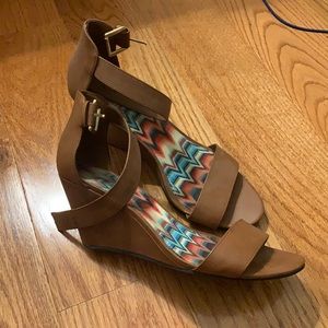 Brown open toe wedges